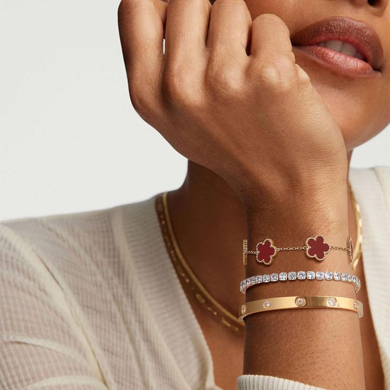 MPRAINBOW Womens Stackable Floral Gold Bracelets - 3Pcs 18K Gold Plated Bracelet,Stainless Steel Bangle Bracelets Non Tarnish, Gold Bracelet Set Trendy Jewelry,Christmas Valentines Birthday Gifts for Girlfriend - Image 2